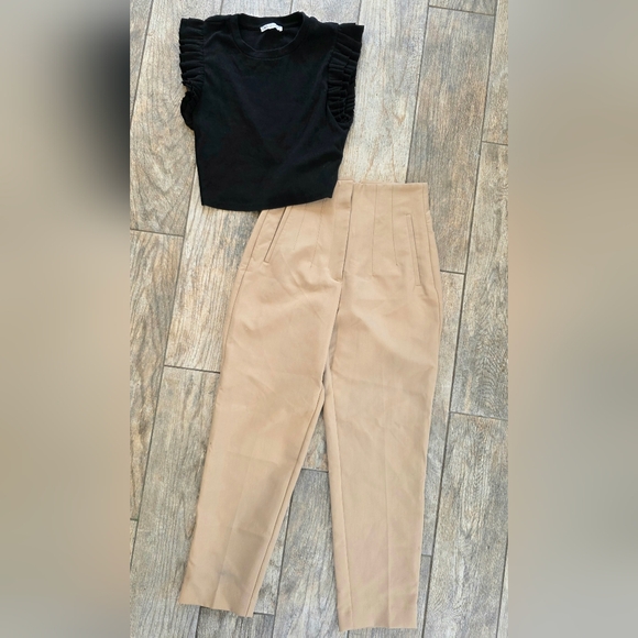 Zara Pants - Zara Outfut Bundle Tan Dress Pants Ruffle Top Sz Small